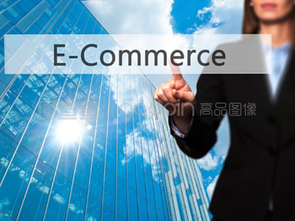 電子商務(wù)-隔離的女性手觸摸或指著按鈕